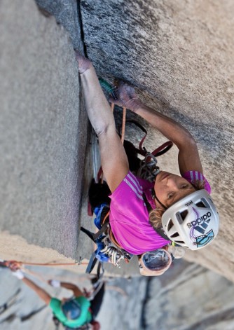 Astorga at a granite crack in Yosemite. 