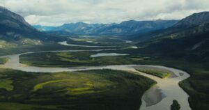 A river valley ringed with mountains