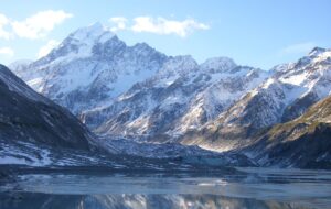 A mountain overlooking a lake